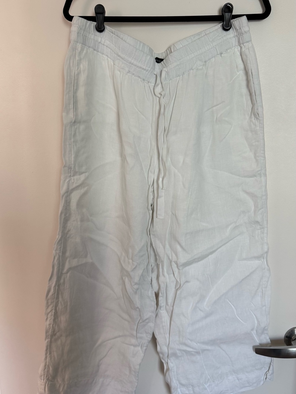 J. Crew White Linen Drawstring Wide-Leg Pants
